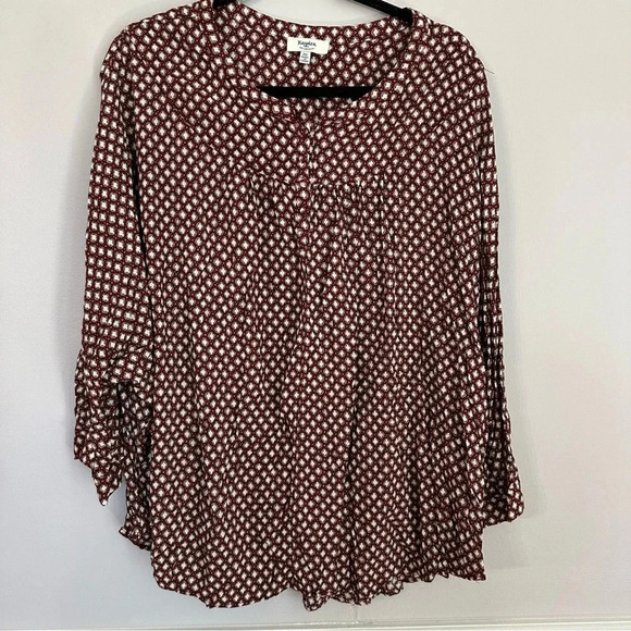 Hayden Women's 3/4 Sleeve Hi/Lo Bohemian Maroon Buttoned Crewneck Size 2XL GUC - Picture 2 of 8